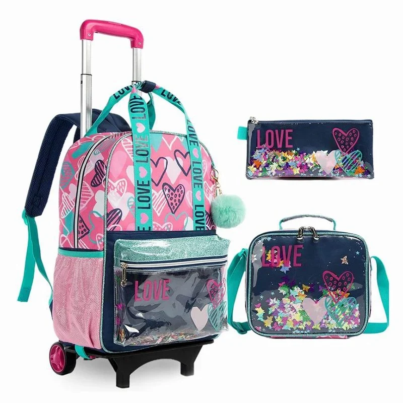 Zaino da viaggio con ruote borsa da scuola Trolley impermeabile leggera con astuccio maniglia regolabile valigia da viaggio per bambini