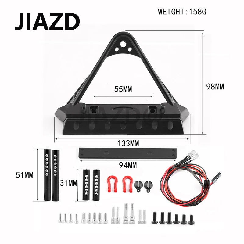 RC TRX4 Bumper Depan Logam dengan Lampu Led untuk 1/10 RC Perayap Mobil TRX4 Defender Axial SCX10 90046 Suku Cadang Upgrade