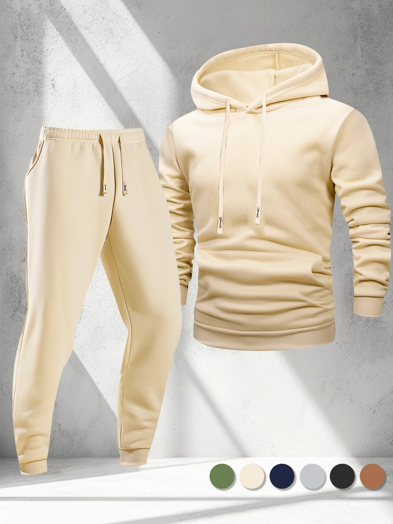 ユニセックスフード付きプルオーバーメンズトラックスーツフリースフード付きスウェットシャツとスウェットパンツ2ピーススーツ秋男性暖かいカジュアルスポーツセット