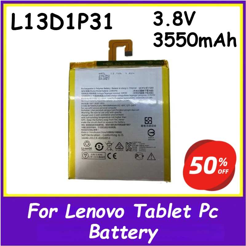 

Tablet PC Battery 3.8V 3550mAh L13D1P31 For Lenovo Pad A3500 S5000 S5000F Tab 2 A7-10F A7-20F Tab3 710F 710I New High Quality