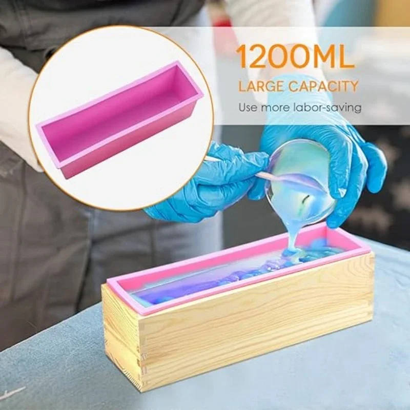 Soap Molds Kit 1200ML Silicone Rectangular Comes with Wood Box Cutter DIY Tool Hand Soap Making Kits Supplies DIY Craft Tools