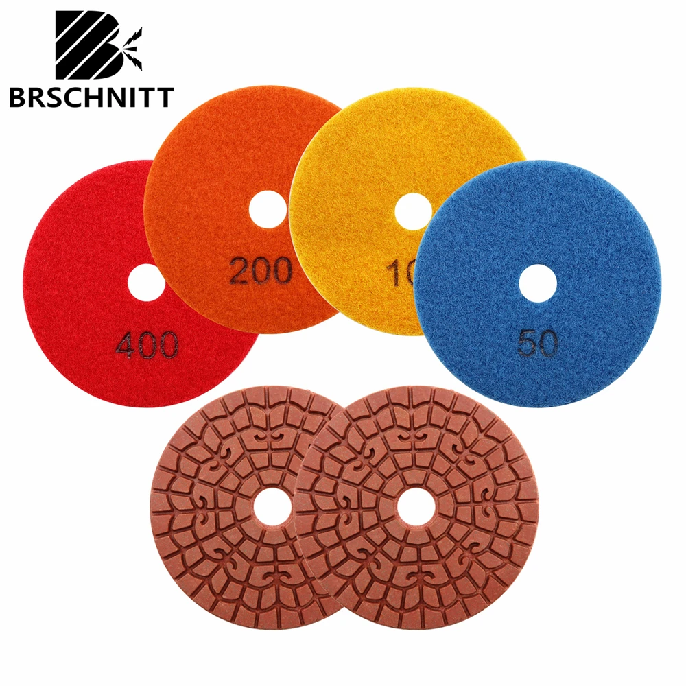 

BRSCHNITT 7PCs Wet Polishing Pad 4inch 100mm Diamond Metal Buffing Pads for For Granite Marble Aartificial Stone Sanding Disc