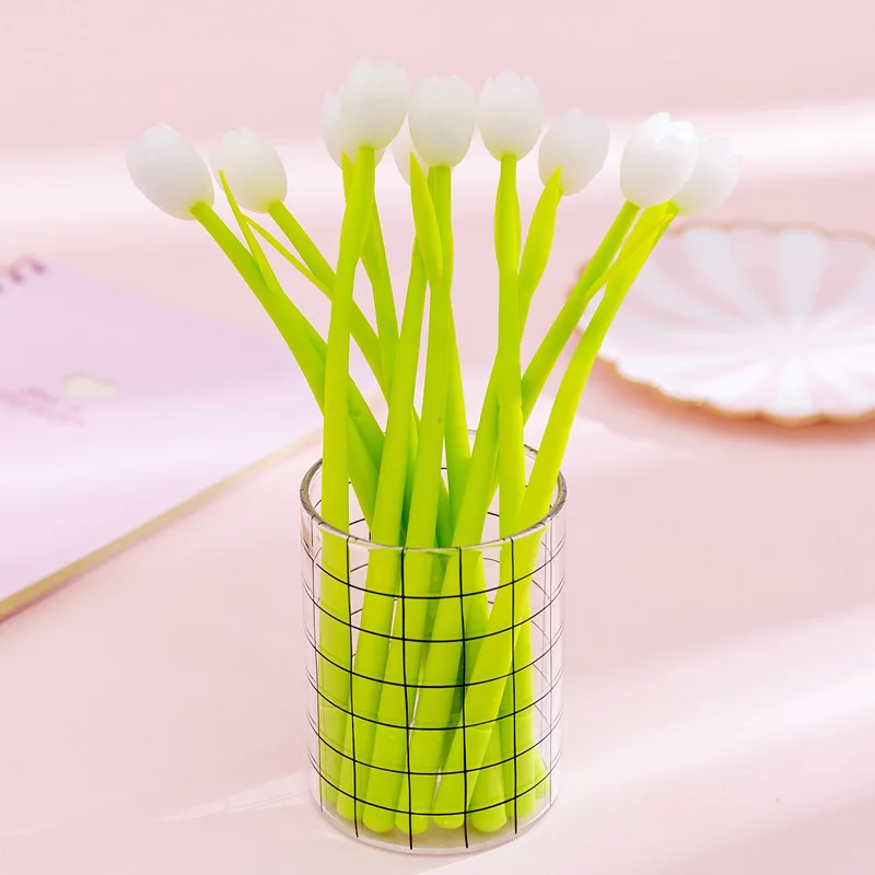 10Pcs/Lot Tulip Color Changing Silicone Neutral Pen Flower Gel Pens Cute Creative Writing Black 0.5mm ﻿Kawaii School Supplies