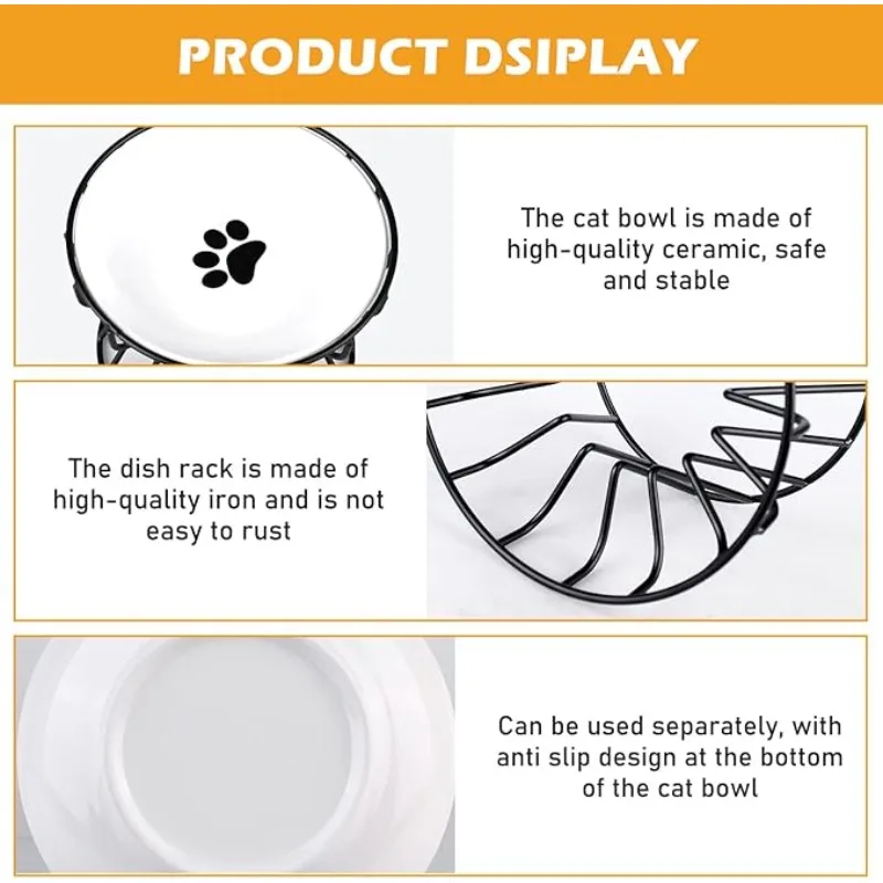 금속 스탠드가 있는 고양이 리프트 그릇, 애완 동물 세라믹 음식 간식 급식, 목 보호용 높이 피더, 새끼 고양이 강아지 접시, 개 용품