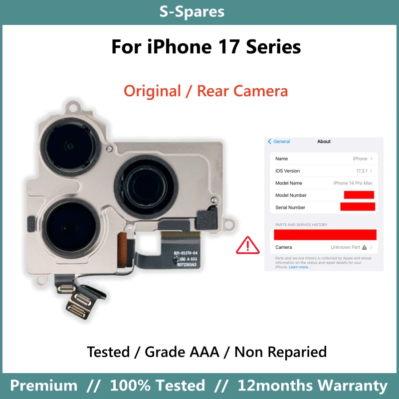 

Проверенная, оригинальная, не ремонтированная, демонтированная задняя камера A+++ для iPhone 17 Pro Max Air