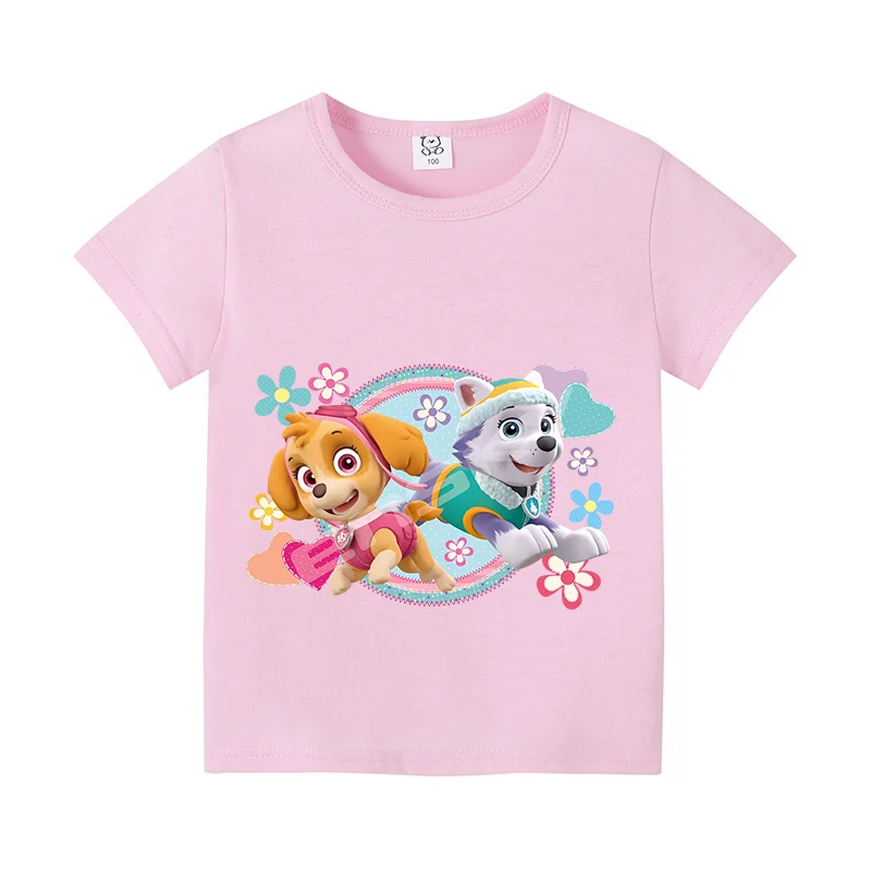 パウパトロール綿 Tシャツ漫画アニメスカイエベレストフィギュアプリントガールズファッション甘いトップス夏通気性服キッズギフト