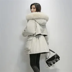 Pike Women Mid-length Korean Version 2022 New All-match Down Padded Coat Women's Loose Thickened Large Fur Collar Padded Jacket