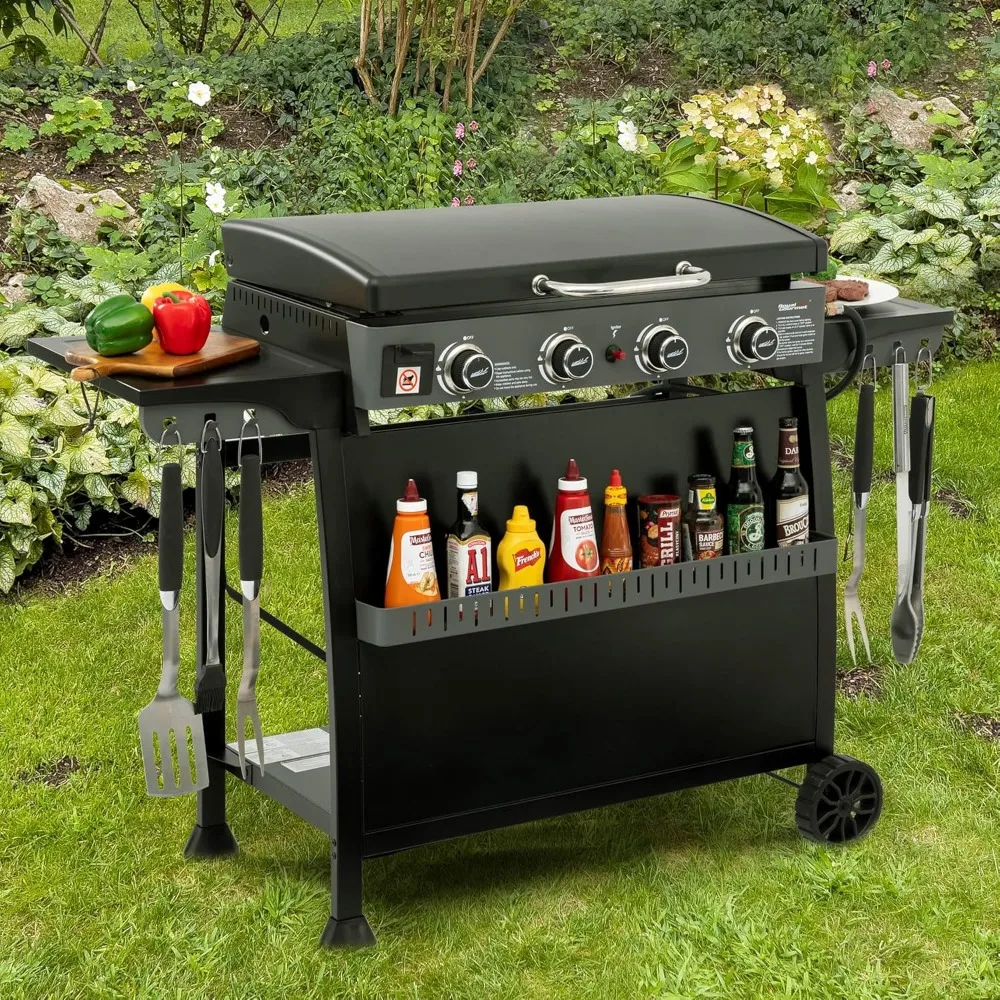 

PD4001 4 Burner Propane Gas Griddle with Removable Standing Cart, Convertible to Tabletop Design, Flat Top Grill