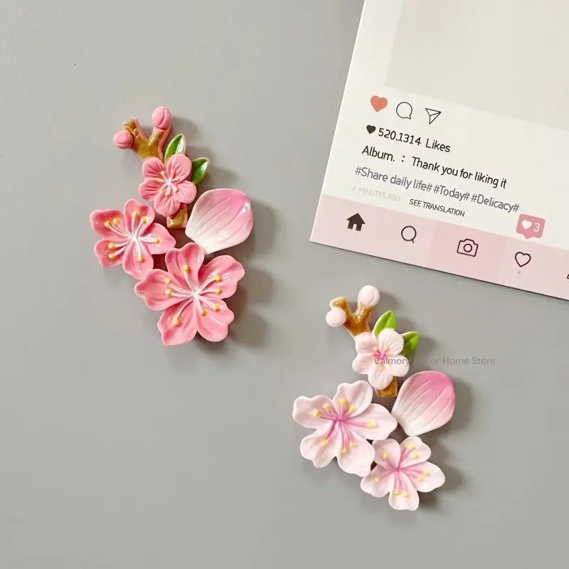 Flower-Shaped Magnetic Fridge Magnets Peach Blossom Magnets No-Residue 3D Decals Deco Souvenir Magnet Fridge Home Decor