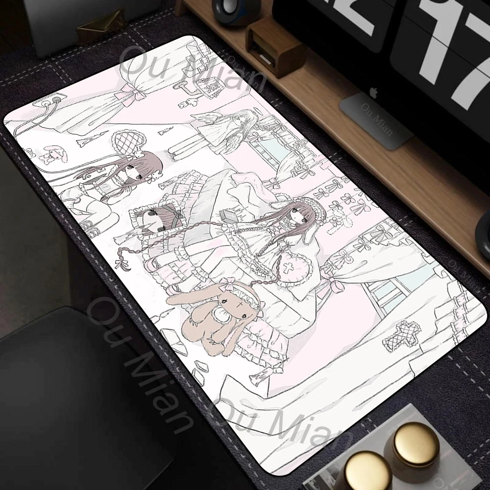 Natural Rubber Desk Mat Protector Genki Girl Pink Kawaii Simple Mouse Pad Office Deskmat Waterproof Non-Slip PU Desk Blotter Pad