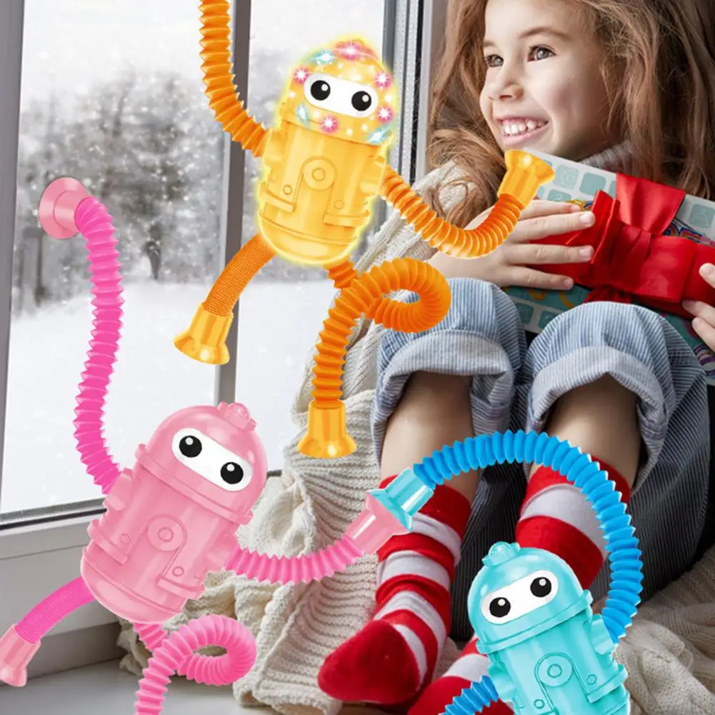 Lighting Robot Decompression Tubes Stretchable Suction Cup Limbs Attractive Soothing Toy for Stress Relief