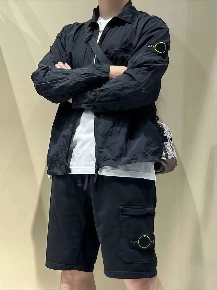 

YFStone Trendy Stone Metal Nylon Jaet Long Sve Свободная тонкая цветная верхняя одежда для мужчин и женщин Повседневная одежда на молнии Po...