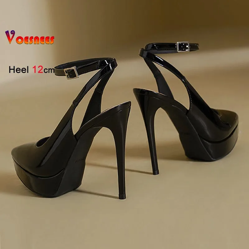 جديد 12 سنتيمتر عالية الكعب النساء الصنادل مثير خنجر أحذية موضة مدبب تو الفم الضحلة سميكة سوليد حذا فردي للسيدات الصيف الصنادل #3