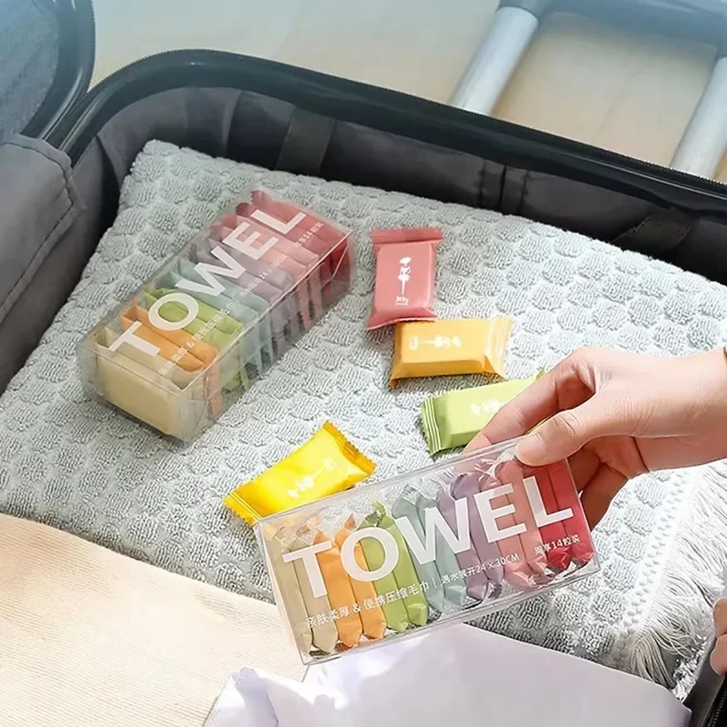 

7/14PCS Thickened Disposable Washcloth Face Wipe Compressed Portable Travel Non-woven Face Towel Travel Supplies