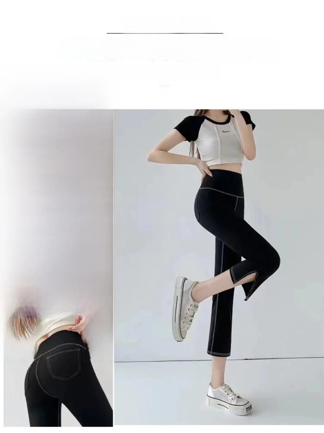 

High-Waisted Yoga Pants Qui-Drng Sweat Absorption Fitn Sports Seven-Foot Sensation Inner ket Ultra-Thin Nylon