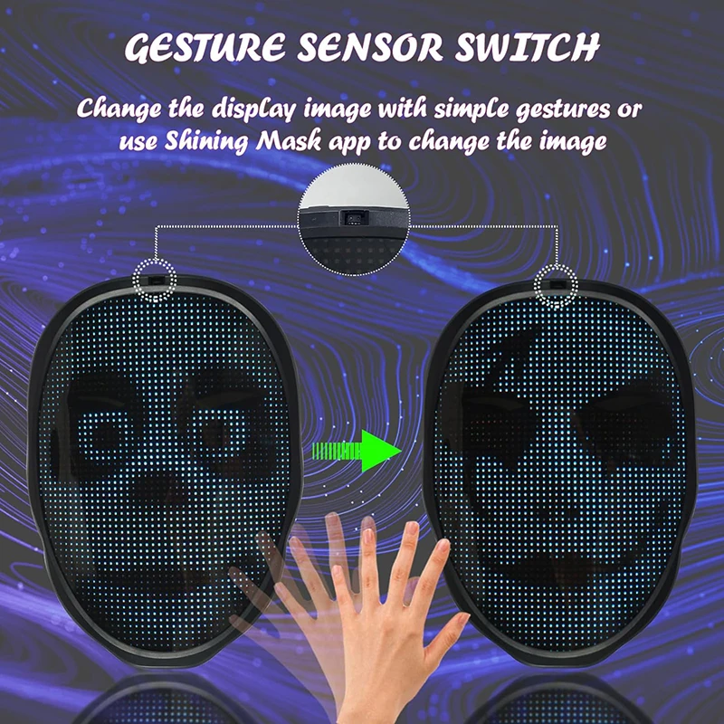 Party LED Light up Mask Gesture Sensing LED Masks Programmable App Control Face Transforming Mask for Halloween Christmas image 4