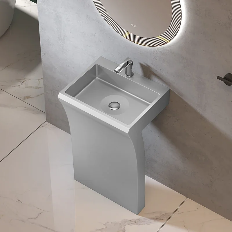 Stainless steel column type washbasin integrated floor type washbasin hotel bathroom washing creative basin