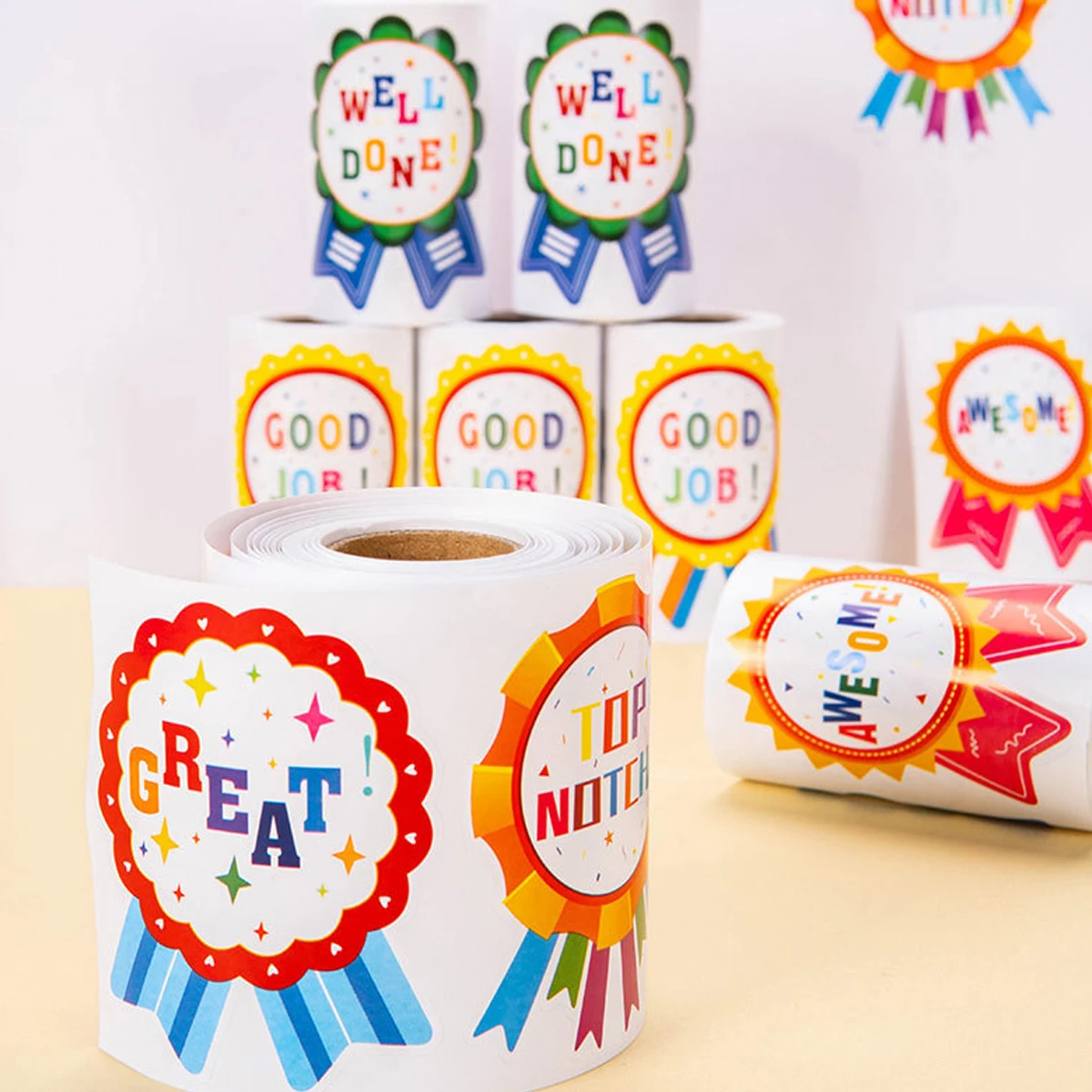 Cartoon English Award Medal Sticker Pupils Are Encouraged to Stick SUPERB GOOD JOB Excellent Corsage Sticker Material Shape Size