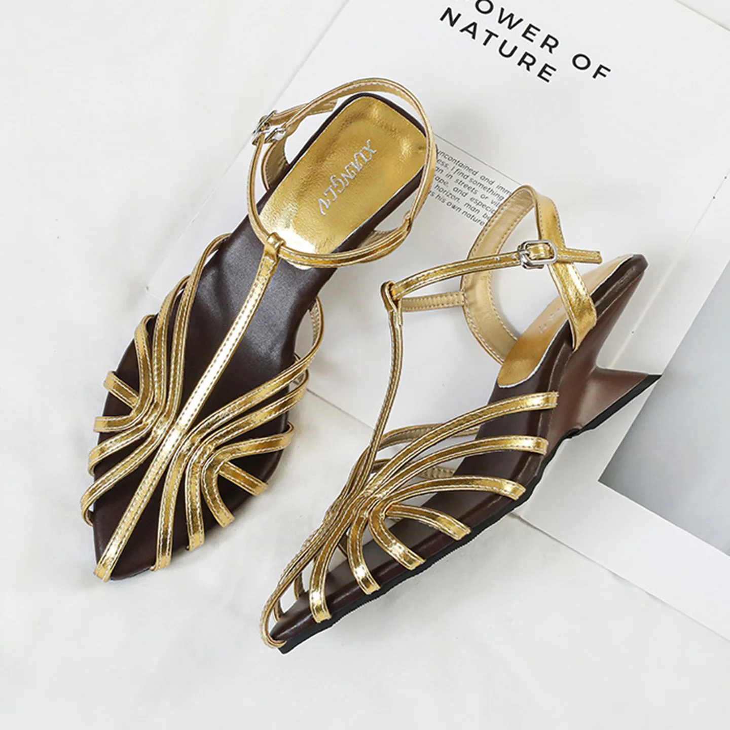 Fashion Women Shoes T-Strap Narrow Band Summer Sexy Sandals Designer Sandals elegant Heels Pointed Pointed hollow sandals 35-42