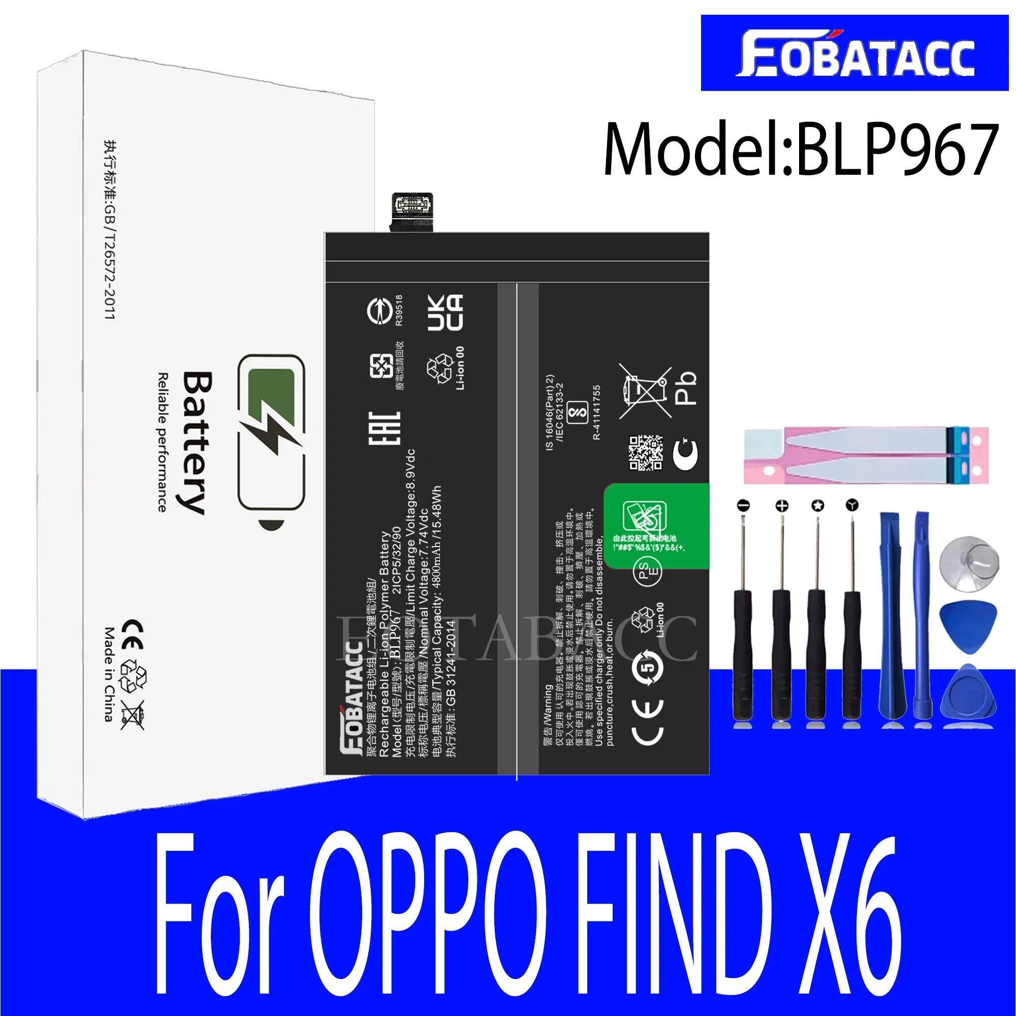 

EOTABACC 100% New Original Battery BLP967 For OPPO FIND X6 Battery +Tools