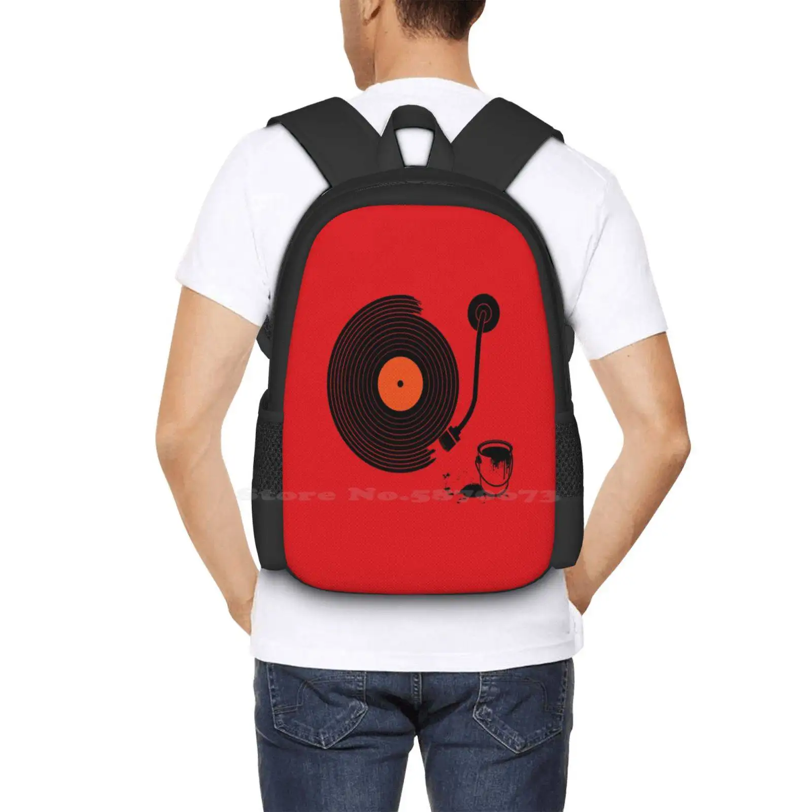 هذا هو لماذا أنا شريطية ذات سعة كبيرة حقيبة الظهر المدرسية حقائب الكمبيوتر المحمول الفينيل شعر مستعار الموسيقى الصوت الفكاهة المفاهيمي خمر #6