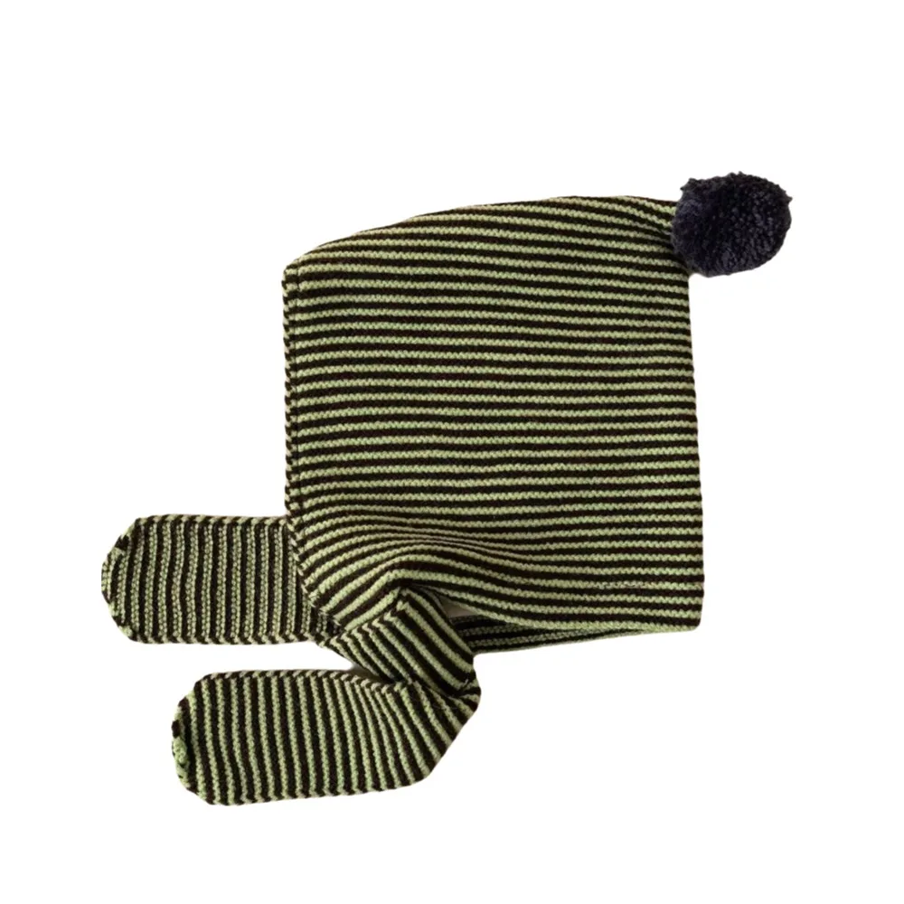 

2-in-1 Children's Scarf Hat Thick Striped Design Knitted Hood Scarf Ear Protection Comfortable Kids Warm Cap 1-10 Years Old