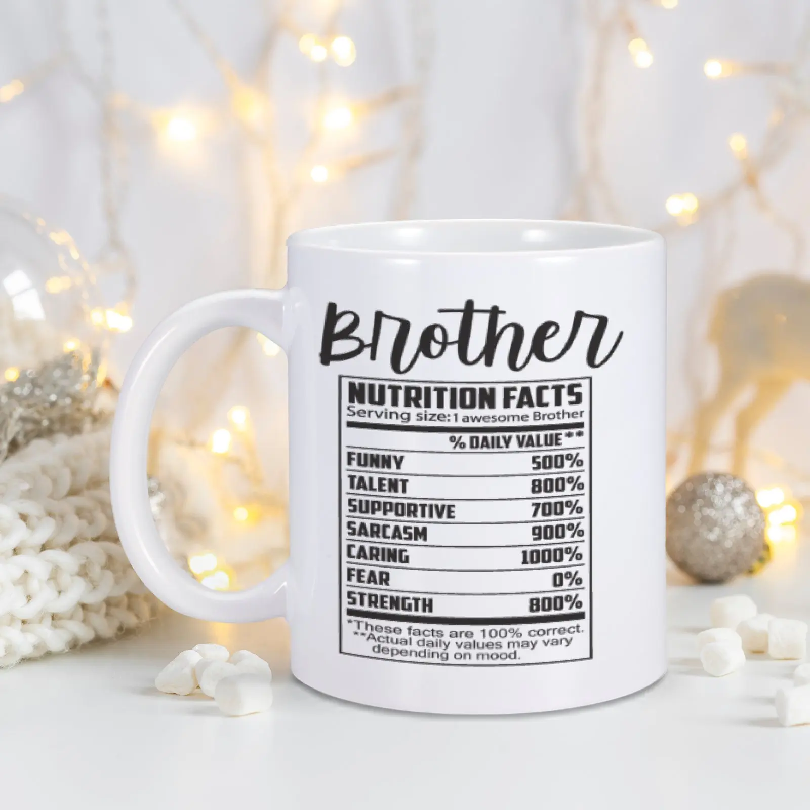 Gifts for Brother Nutrition Facts Coffee Mug Big Little Brother Gift Brother Birthday Gifts from Sister Coffee Cups Ceramic 11oz