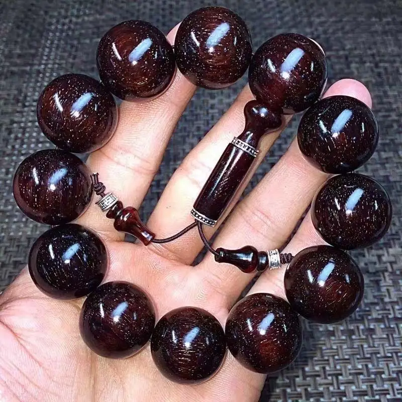 High-End Indian Pterocarpus Santalinus Bracelet Old Materials Full Gold Star Buddha Beads Bracelet Accessories Men and Women