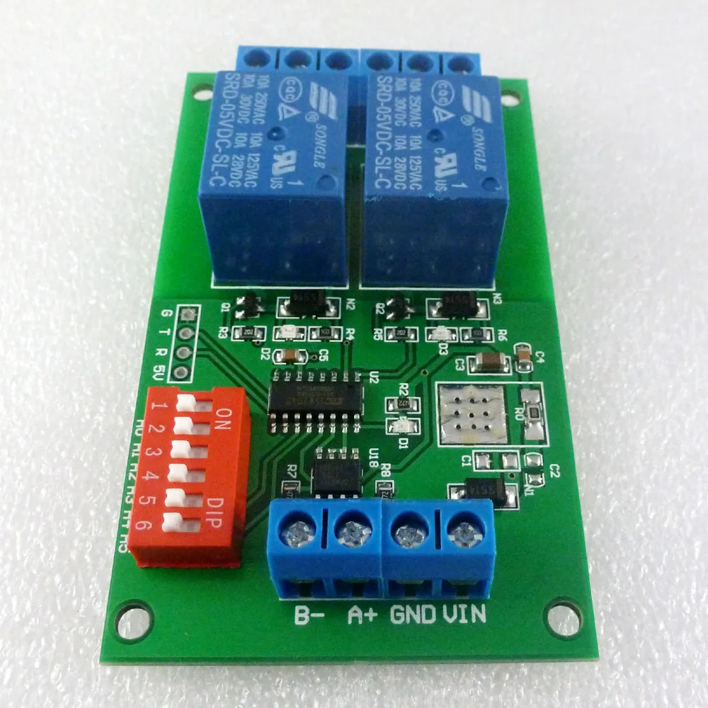 Placa de relé CE035 DC5V 2 CH RS485, módulo de interruptor de puerto serie UART, Control de comando Modbus AT para PLC, hogar inteligente, industria automatizada