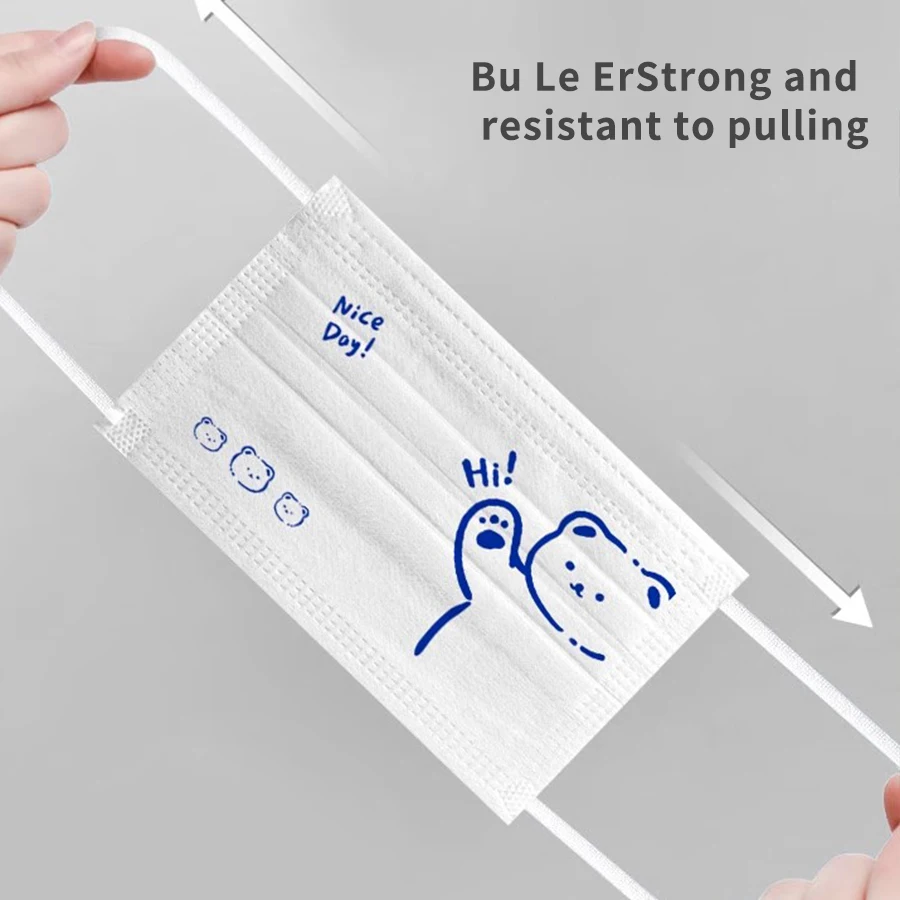 10/50 قطعة قناع غير قابل لإعادة الاستخدام أزياء شخصية قناع أبيض أزرق لطيف الدب الكبار تنفس غطاء للفم ملفوفة بشكل فردي #4