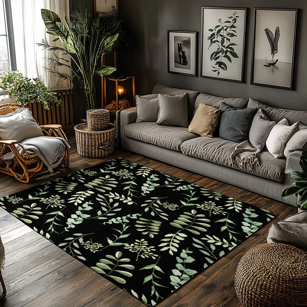 

Botanical Black Door Mat Nature Leaf Pattern Indoor Outdoor Rug Farmhouse Entryway Decor Home Welcome Mat Floor Covering Artisti