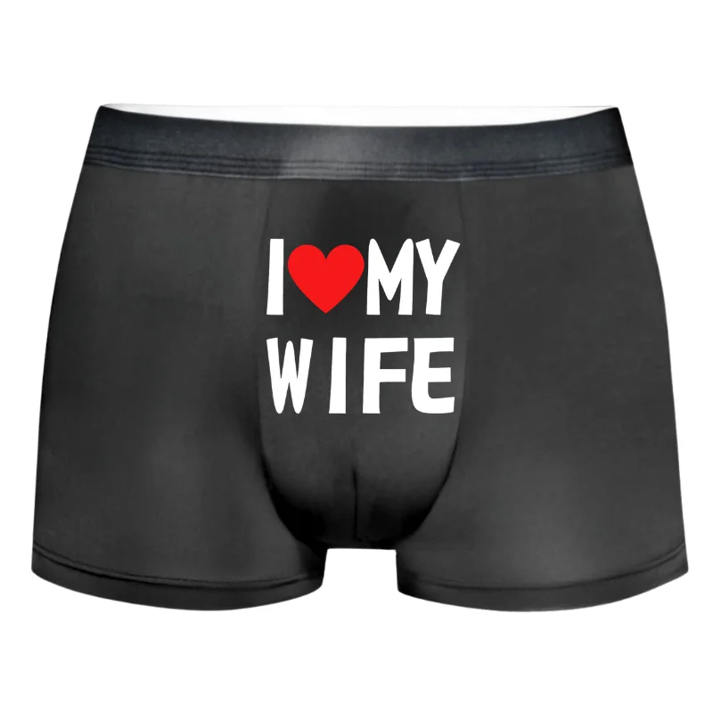

2026 Valentine's New Men's Black Boxers - I Love My Wife Printed Soft Breathable Underwear Couple Gift for Husband