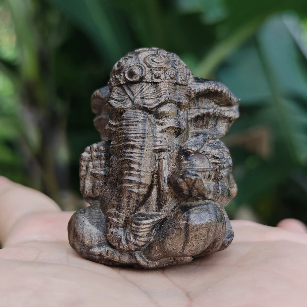 1.8 Inch Hand-Carved Wooden Ganesha Figurine Ornament, Ethnic Style, Traditional Style, Suitable for Office, Living Room, Study, Men's Gift, Fireplace, New Year's Gift, Back-to-School Season Gift