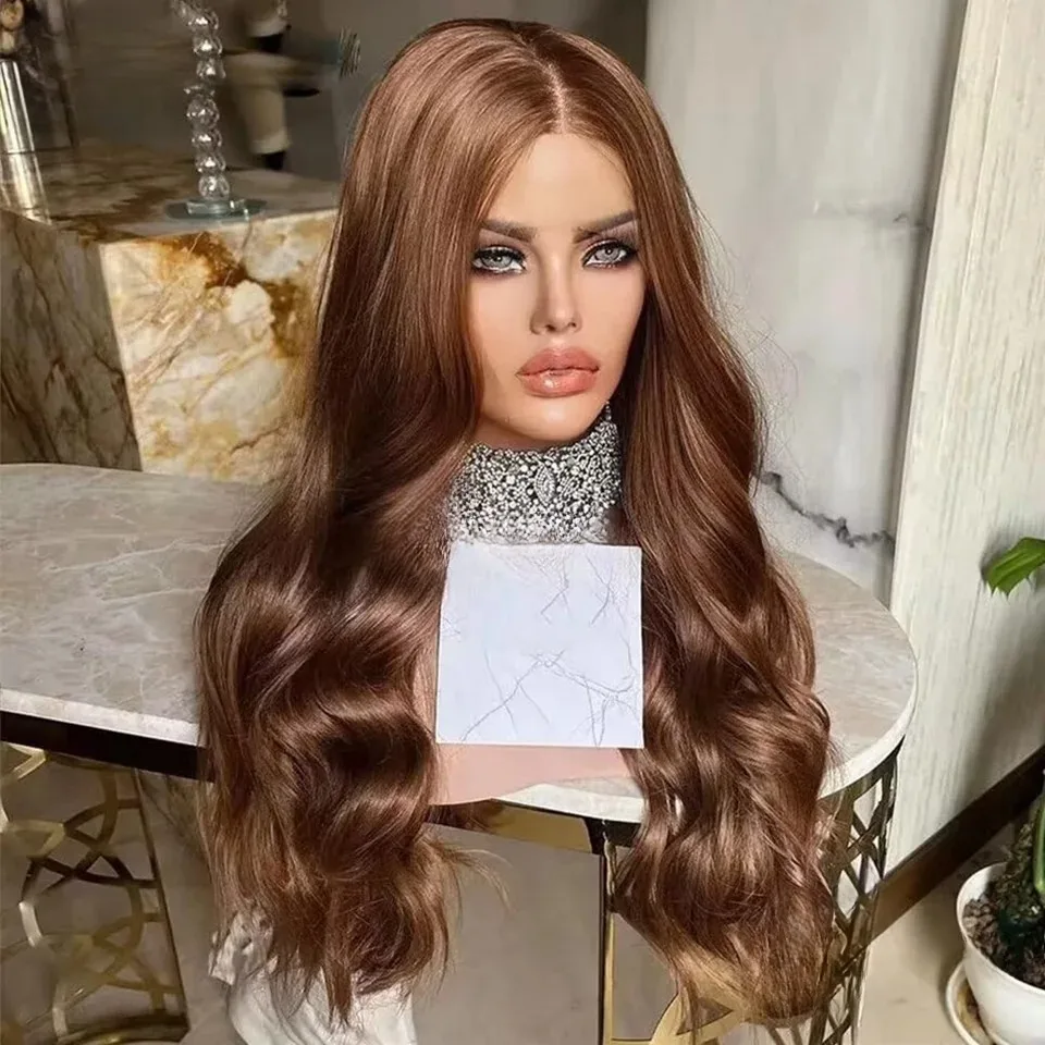 13X4 초콜릿 브라운 바디 웨이브 레이스 프론트 가발 HD 레이스 프론탈 가발 브라운 가발 합성 고품질 데일리 웨어 코스프레 여성용