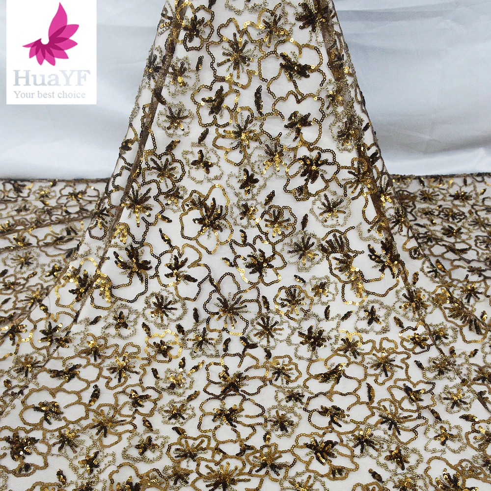 

1 Yard New Coffee Sequin Beaded Lace Fabrics Wedding Dress Material Evening Mesh Bridesmaid Costume Craft HY2129