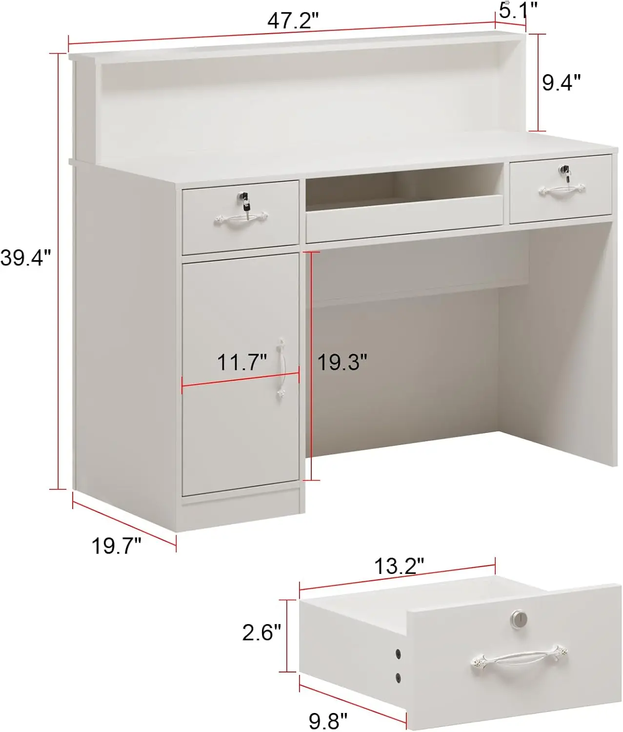 Ecacad Reception Desk With Light, Display Shelf & Lockable Drawers, Office Desk Reception Counter Table With Keyboard Tray And