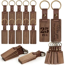 10Pcs Blank Wood Keyring Personalised Round/Rectangle Keychain Wooden Pu Leather Key Chain Jewelry For Friend