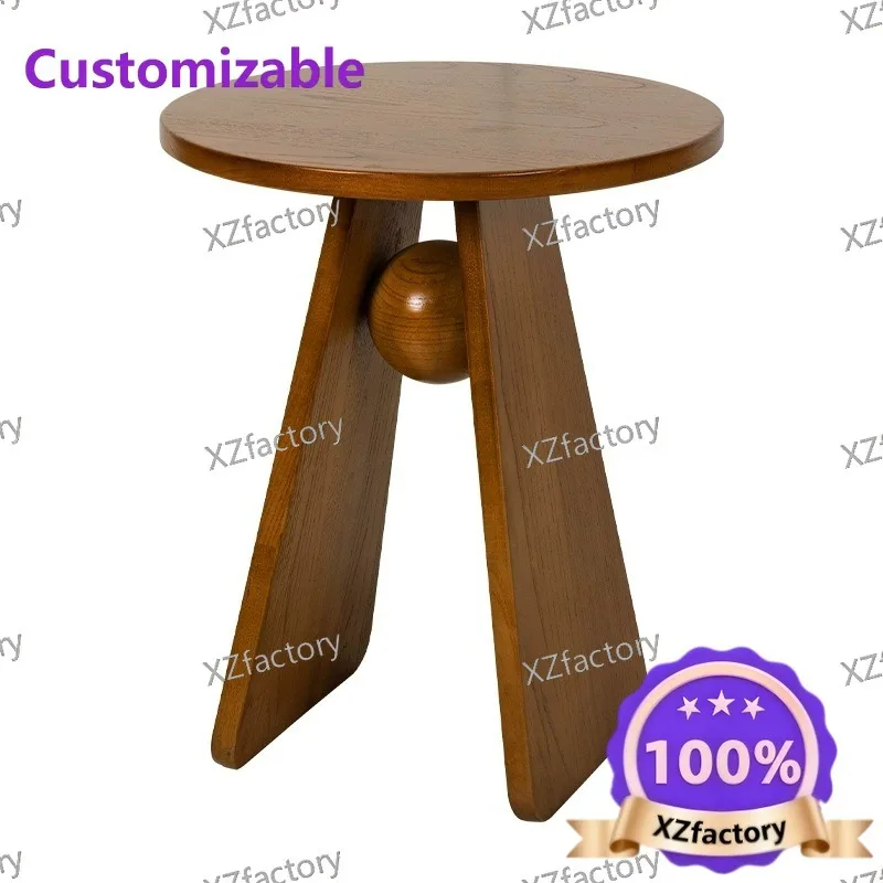 Factory Direct 2026 Top Rated Round Coffee Table Bedside Corner Solid Wood Living Room Sofa Side Wabi Wind Log Bedroom Round Tab
