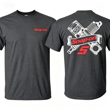 Snap on T-shirt with Engine Parts Pattern - Technician T-shirt Suitable for Daily Wear, Classic Black Short Sleeved