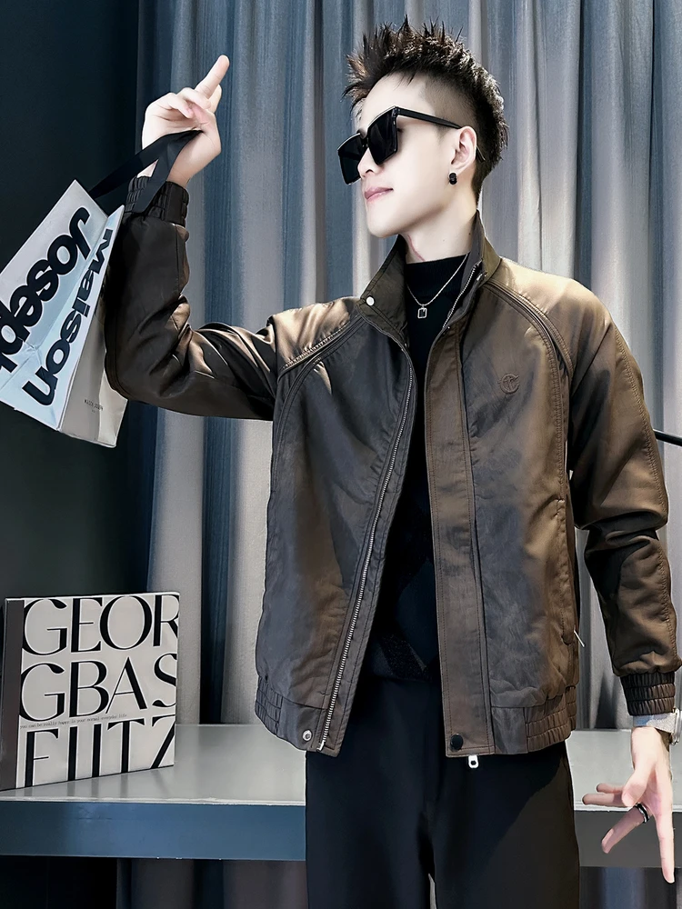 Masculino tie dye couro do plutônio jaet casual sle motocicleta tema primavera outono faion marca bordado high-end sentir novo modelo