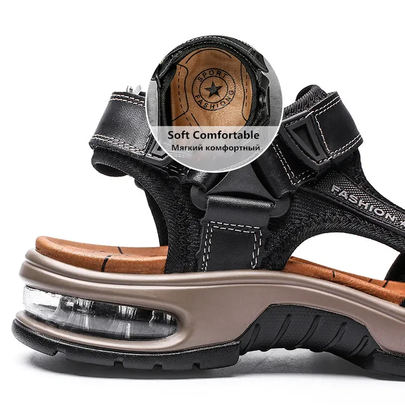 Neue Sommer Echtes Leder Männer Sandalen Mode-Design Atmungsaktive Casual Schuhe Männer Weichen Boden Outdoor Strand Sandalen Große Größe 46 – Detail 8