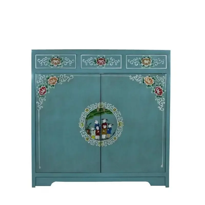 New Chinese classical solid wood painted furniture sideboard vintage entrance cabinet partition cabinet