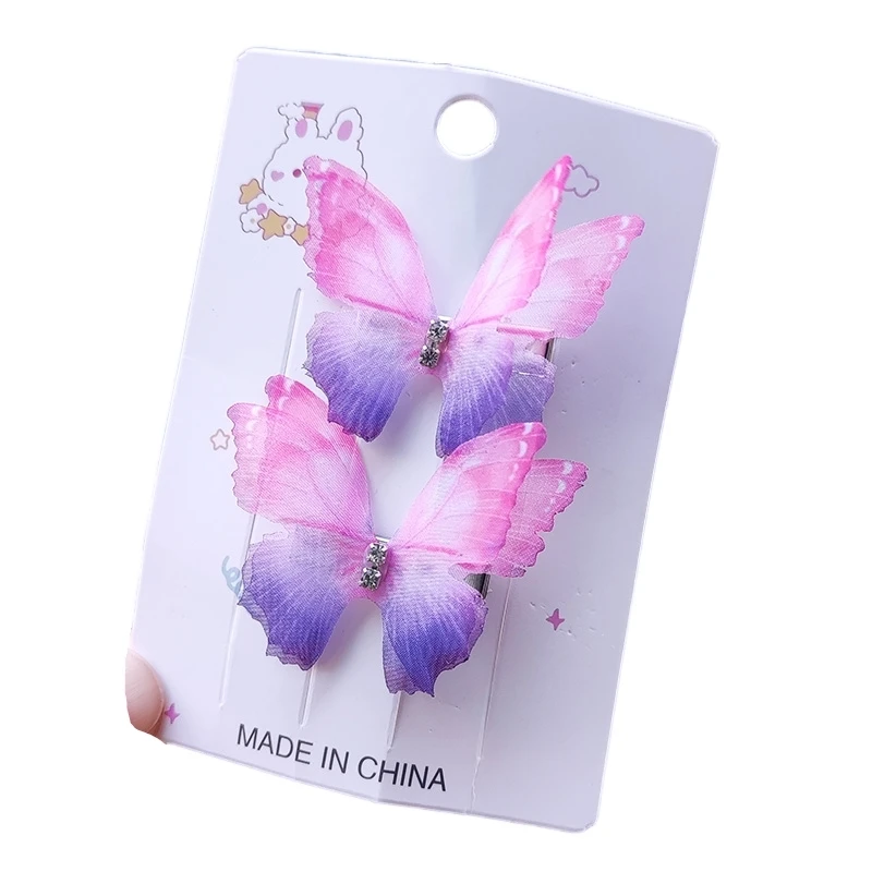 2PCS New Multi Color Double Layer Mesh Butterfly Girls Hairpins Lovely Children Headwear Hairgrip Hair Clips Hair Accessories