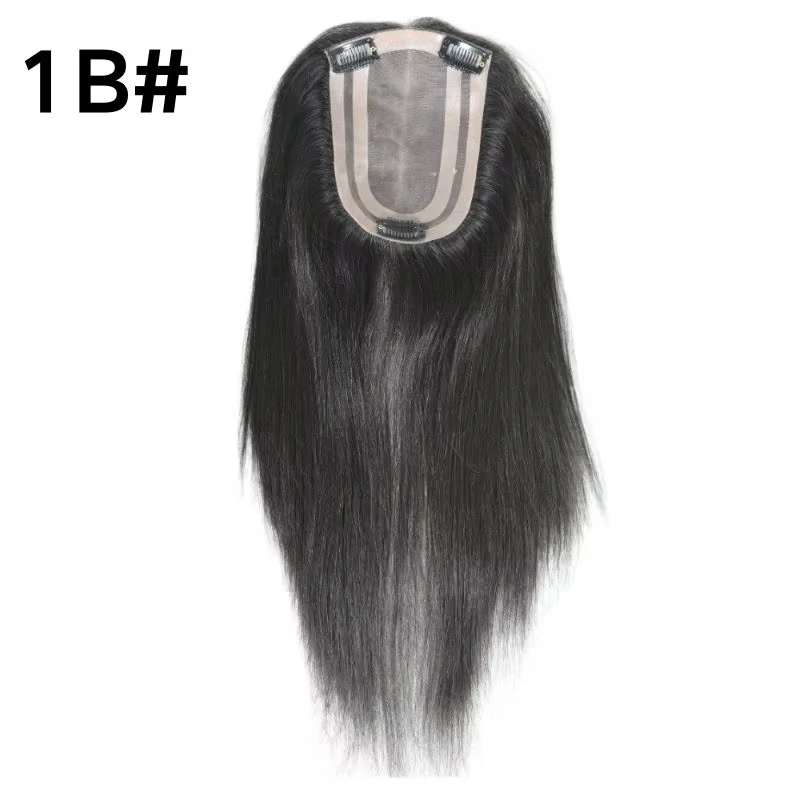 Herren-V-Loop-Echthaar, unsichtbarer Frontal, dünne hellbeige Fransen zum Erkernen des Haaransatzes – glattes Haar, Business-Stil