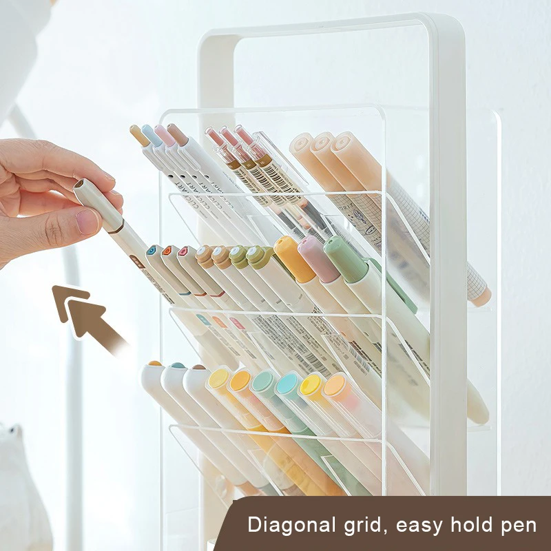 Portable Pen Holder, Student Office Desktop Pen Holder Stationery Rack, Grid Division, Layered and Orderly Pencil Storage Box