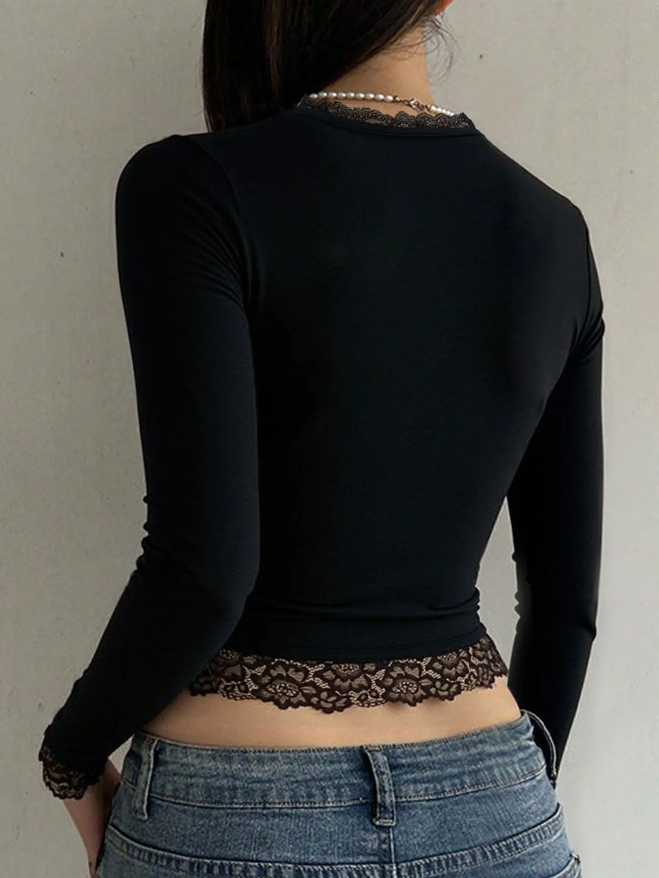 2000s Graphic T Shirt Vintage Fairy Grunge Women Autumn Lace Trim Long Sleeve Slim Fits Tops y2k Clothes Basic Harajuku Tees