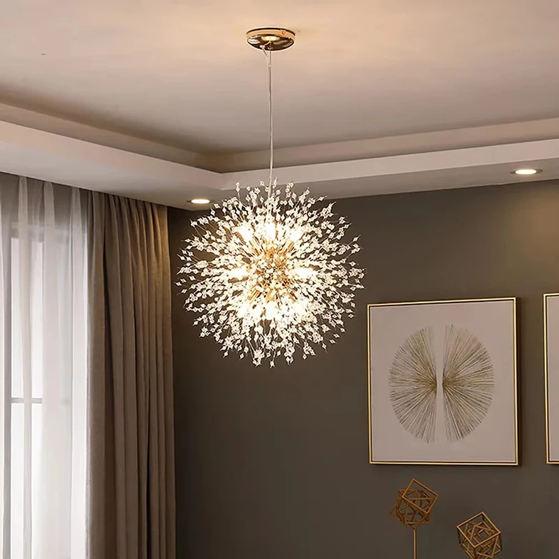 Luxury LED Ceiling Lamp Crystal Dandelion Pendant Lights for Dining Room Living Dining Hotel Starry Fireball Lighting Fixtures