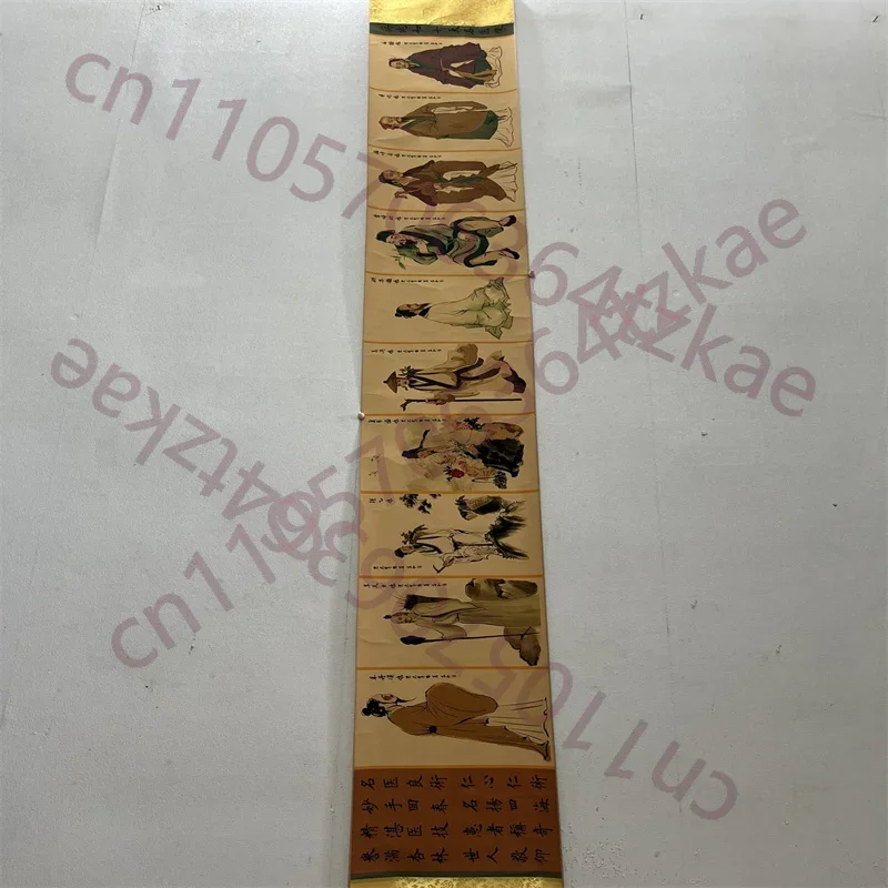 China Ancient Picture Paper,Character Story Painting,Top Ten Famous Doctors by Jiang Zhaohe, Long Scroll Painting
