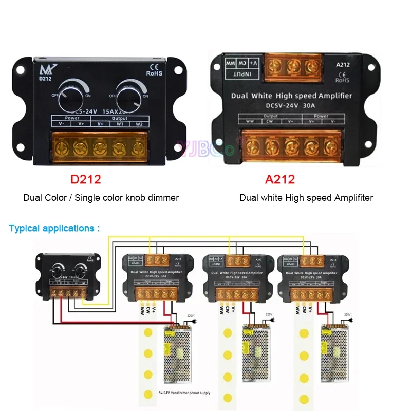 Regulador de intensidad de perilla CCT de 5V ~ 24V 12V, amplificador de alta velocidad blanco doble, repetidor de señal de potencia WW CW, controlador de tira led de doble color