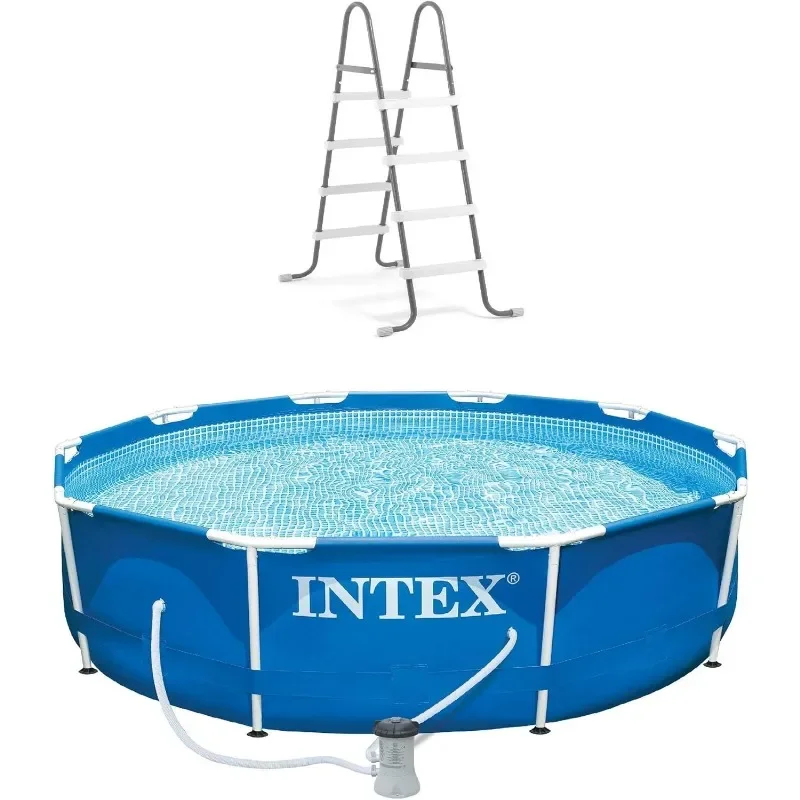 10ft x 30in Metal Frame Above Ground Pool & Intex Steel Frame Pool Ladder